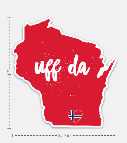 4" UFF DA WISCONSIN (Norway Flag) VINYL STICKER w/FREE SHIPPING